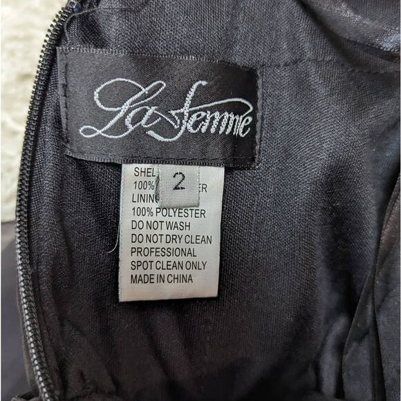 La Femme Strapless Sheer Formal Dress With Romper and Sheer Skirt Black Size 2 - Picture 4 of 16